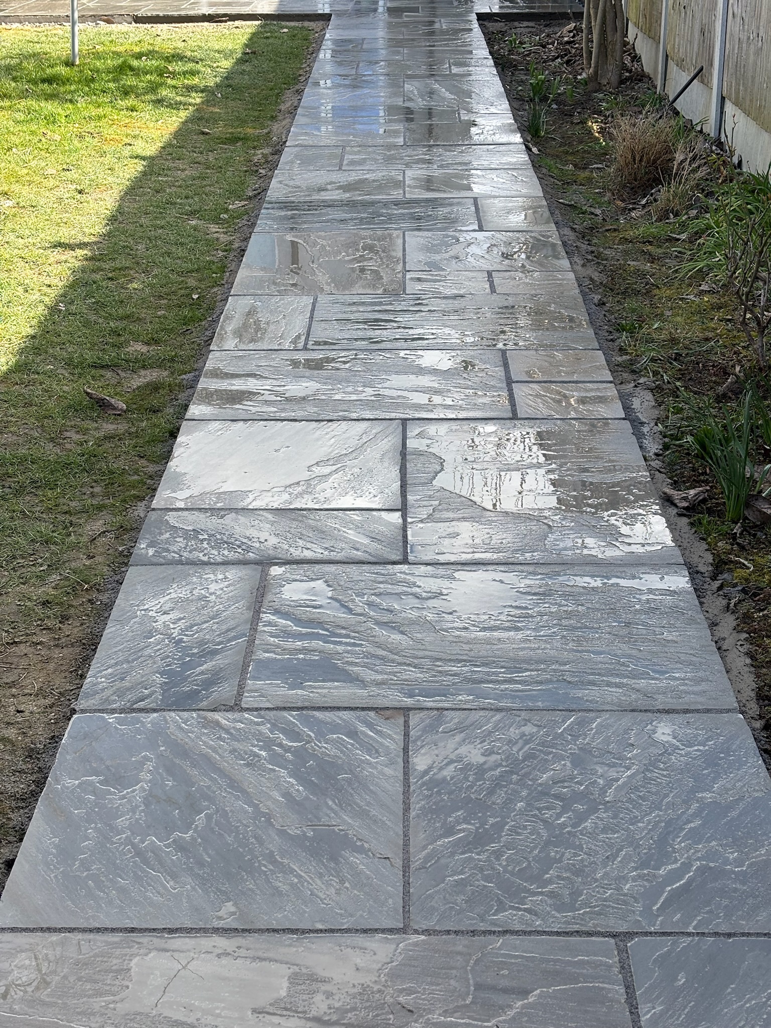 Kandla Grey Sandstone Patio — Before and After finished photo 6