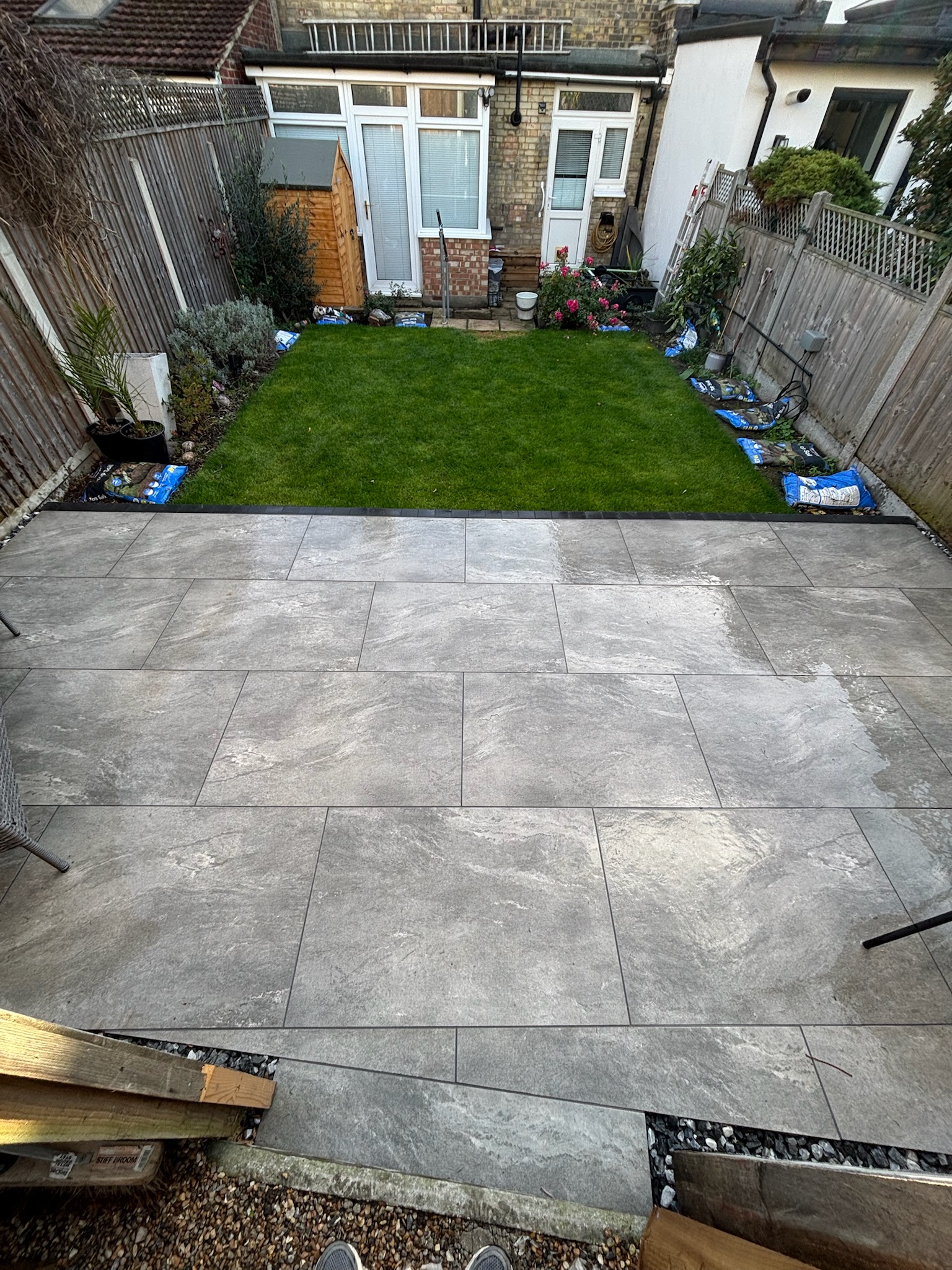 Earthcore Grey Porcelain Patio with Turf