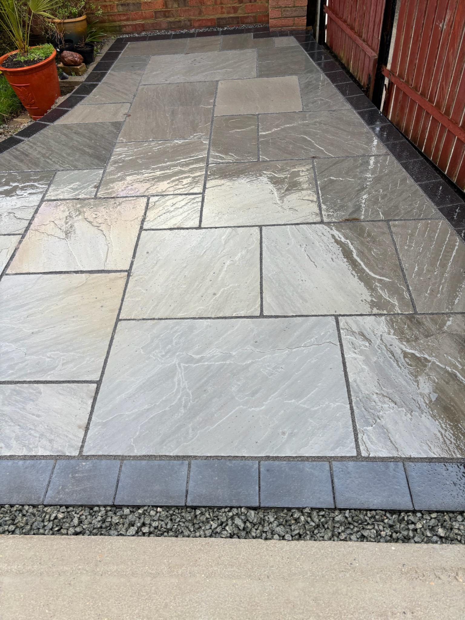 Kandla Grey Indian Sandstone Patio with Charcoal Border finished photo 11