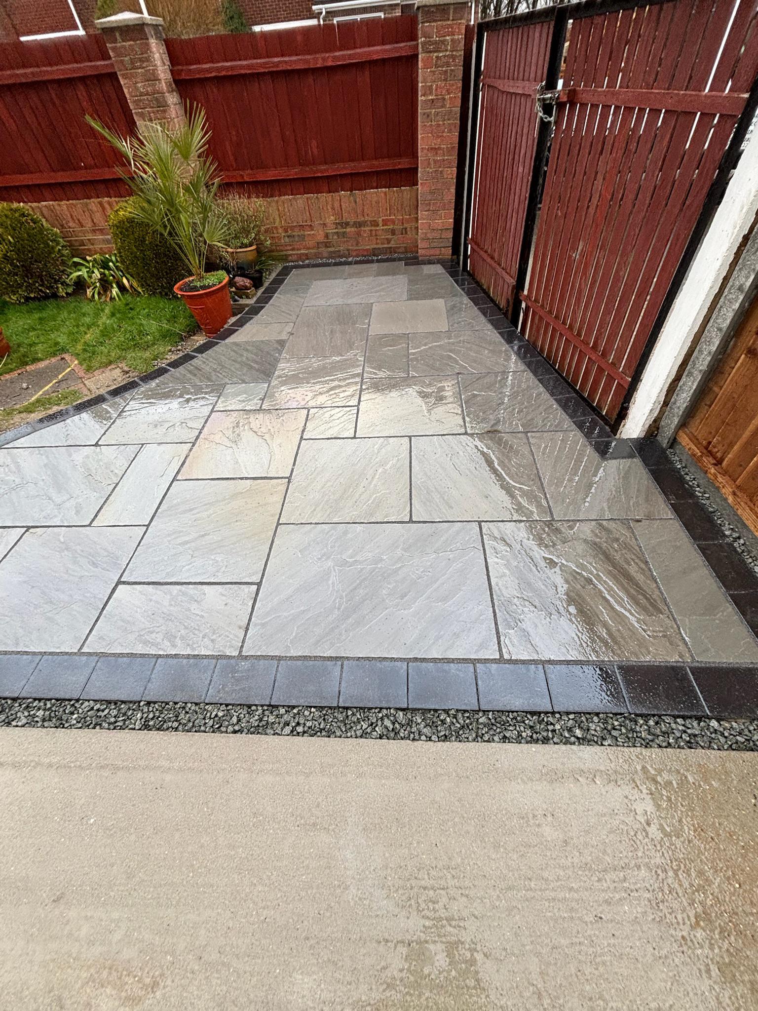 Kandla Grey Indian Sandstone Patio with Charcoal Border finished photo 12
