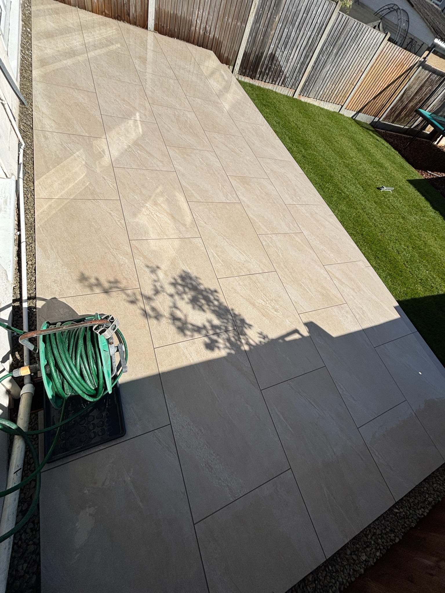 Lava Beige Porcelain Patio with Turf and Play Area